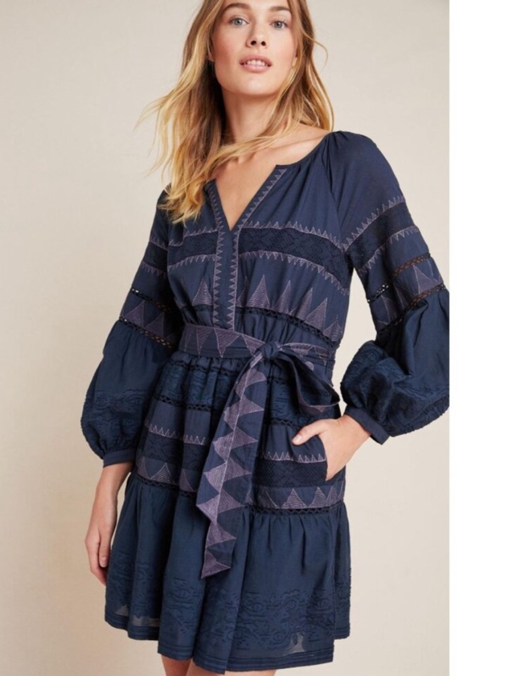 Anthropologie XS Skye Embroidered mini dress long sleeve nwt